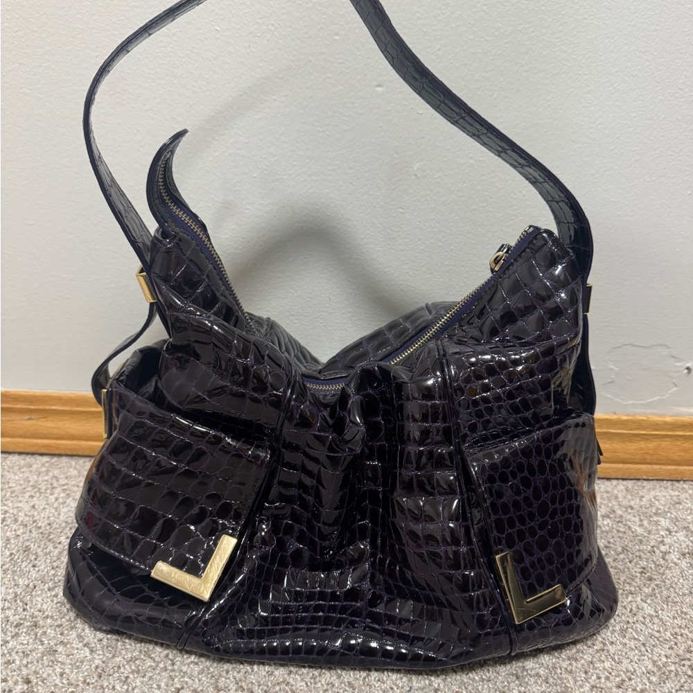 Michael Kors deep purple/black crocodile patent leather purse - Picture 2 of 11